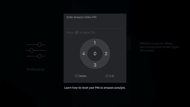 Zrzut ekranu ekranu wprowadzania kodu PIN Firestick.