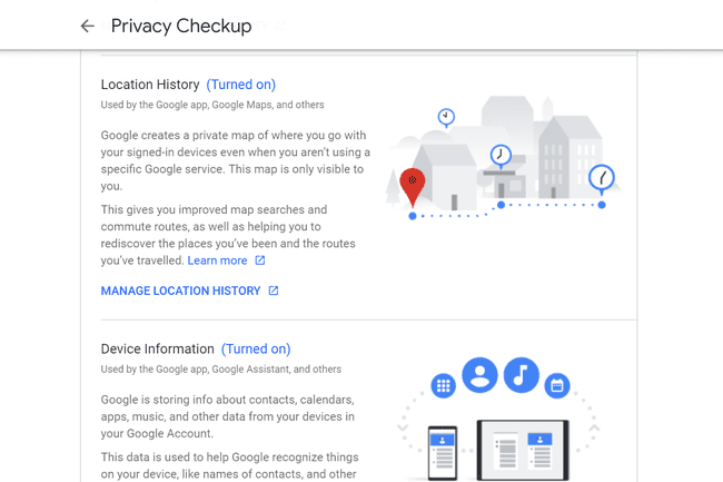 Página de verificación de privacidad en una cuenta de Google