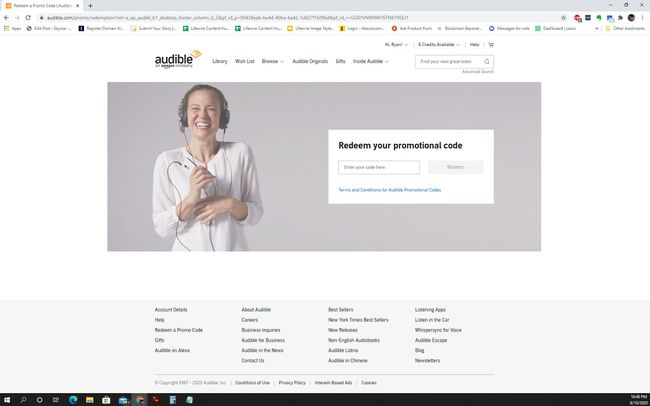 Zrzut ekranu strony z kodem promocyjnym Audible