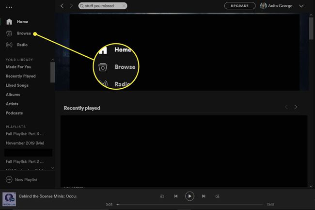 แดชบอร์ดหลักบน Spotify สำหรับ Windows