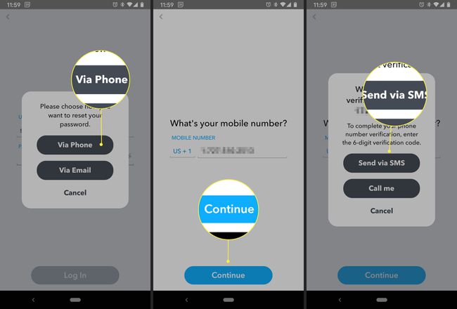 Seorang pengguna Snapchat mengatur ulang kata sandi mereka melalui SMS