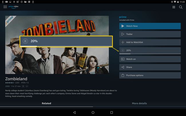 Progresul descărcării filmului în Amazon Prime Video