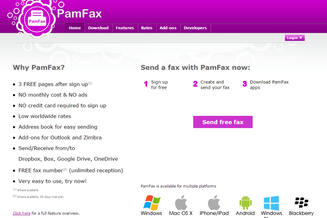 PamFax 무료 온라인 팩스 서비스