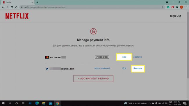 แก้ไขและลบบน Netflix จัดการหน้าข้อมูลการชำระเงิน