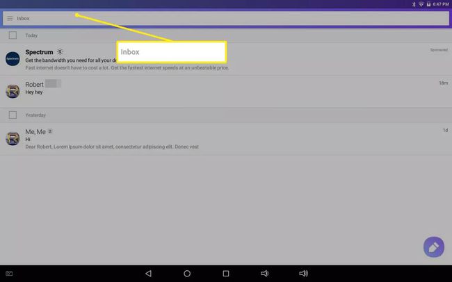 Campo de pesquisa no Yahoo Mail para Android