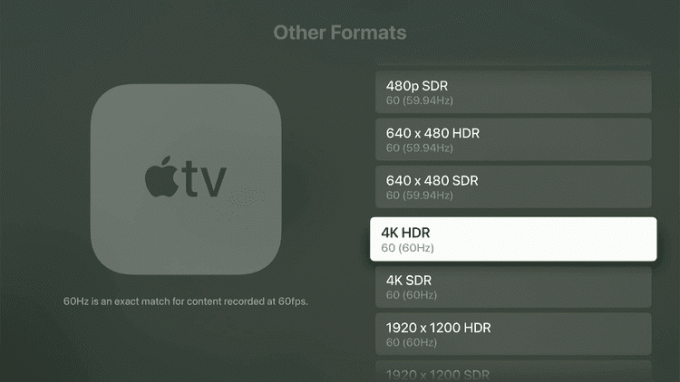 Videóformátum-beállítások a tvOS 17-ben.