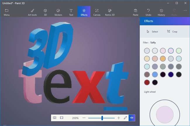 Paint 3D'de 3B metni gösteren ekran görüntüsü