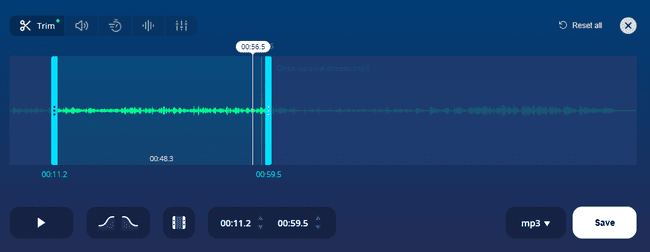 สกรีนช็อตของ MP3cut.net ทำริงโทน