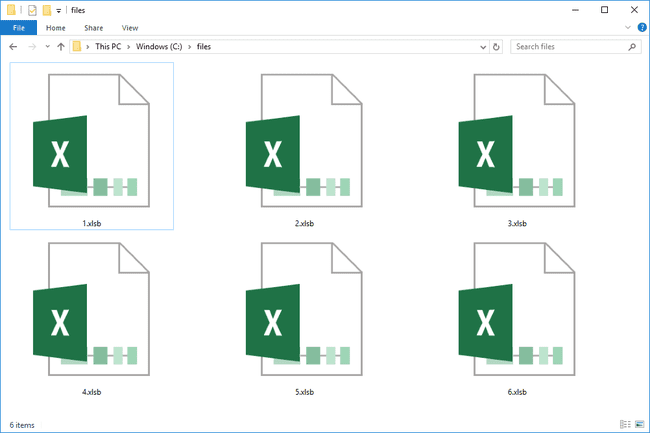 Captura de tela de vários arquivos XLSB usados ​​pelo Excel no Windows 10