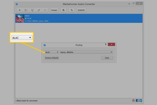 ALAC-optie in MediaHuman Audio Converter