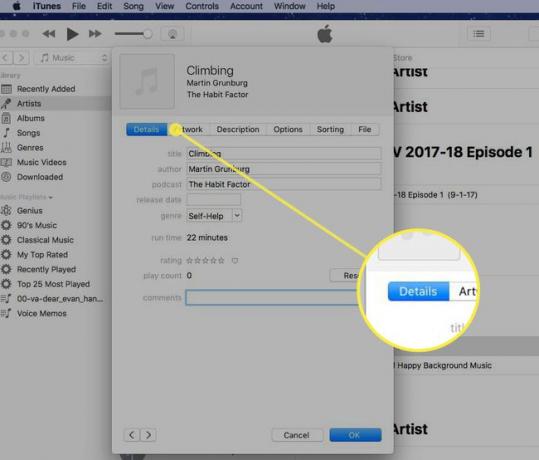 ファイルの[詳細]タブが強調表示されたiTunes