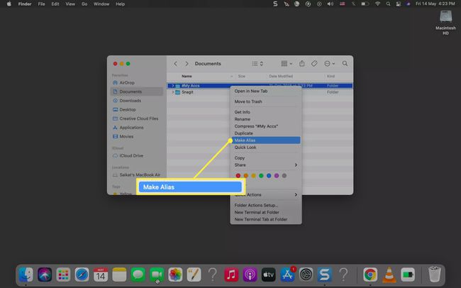 Kliknij folder prawym przyciskiem myszy, aby utworzyć alias w systemie macOS