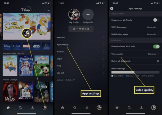 Steg som behövs i Disney Plus-appen för att ändra videokvaliteten för nedladdade filmer och program