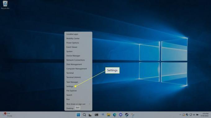 Ustawienia wyróżnione w menu kontekstowym Start systemu Windows 11.