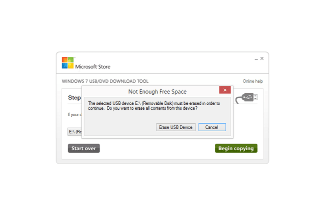 Windows 7 USBDVD İndirme Aracı USB Aygıtını Sil Ekranının ekran görüntüsü
