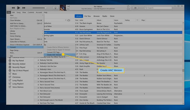 Ustvarite element menija različice AAC v iTunes