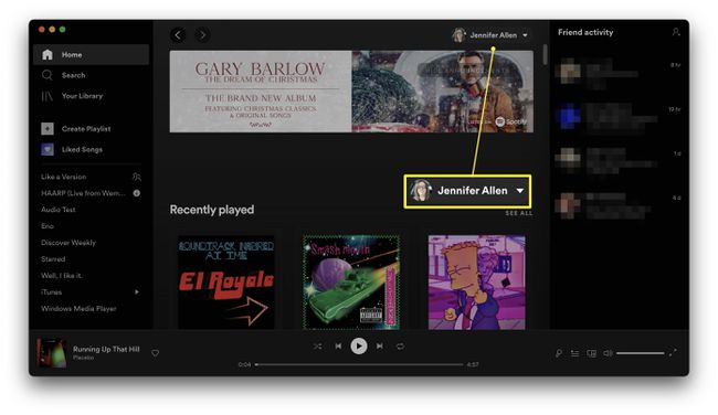 プロファイル名が強調表示されたSpotifyアプリ。