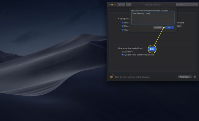 Aseta viesti lukitusnäytölle macOS: ssä