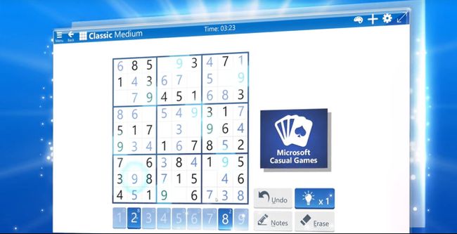 Sudoku v aplikaci Microsoft Sudoku pro Windows 10.