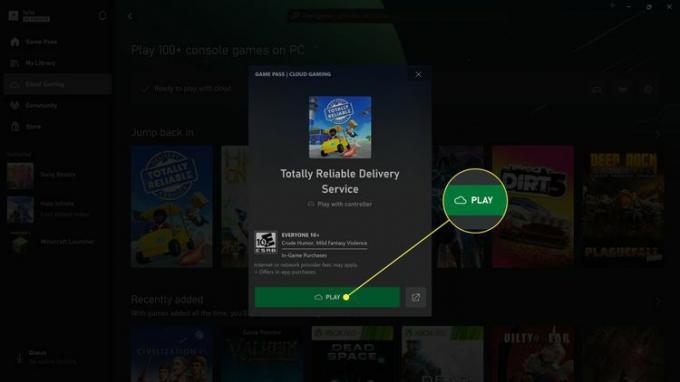 SPILL uthevet i Xbox-appens skyspillseksjon.