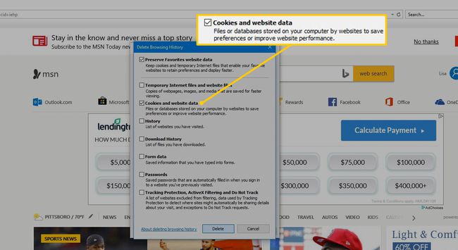 Casilla de verificación de cookies y datos del sitio web