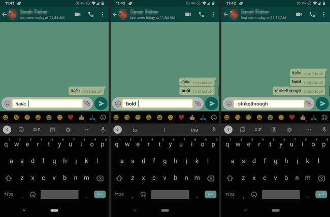Курзив, подебљан и прецртан текст у ВхатсАпп-у на Андроид-у.
