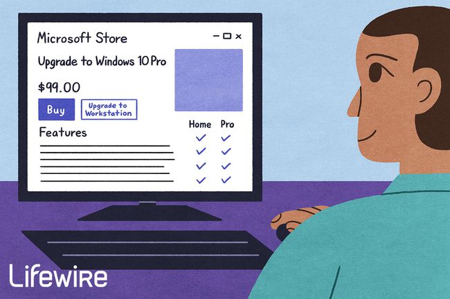 Oseba, ki brska po Microsoft Store za nadgradnjo na Windows 10 Pro