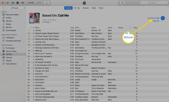 Schaltfläche " Aktualisieren" für eine iTunes Genius-Wiedergabeliste
