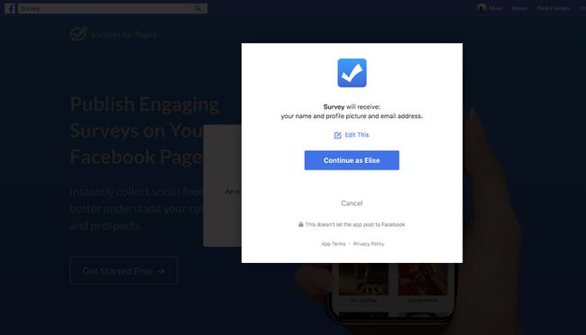 Экран конфигурации Facebook Survey for Pages