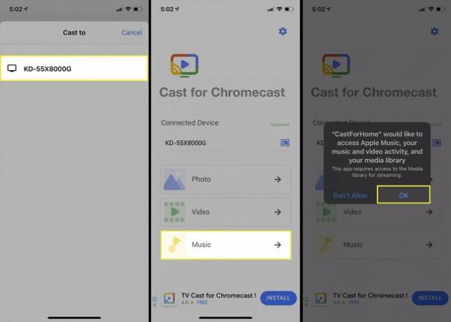 iPhone पर CastForHome Chromecast ऐप कास्टिंग विकल्प।