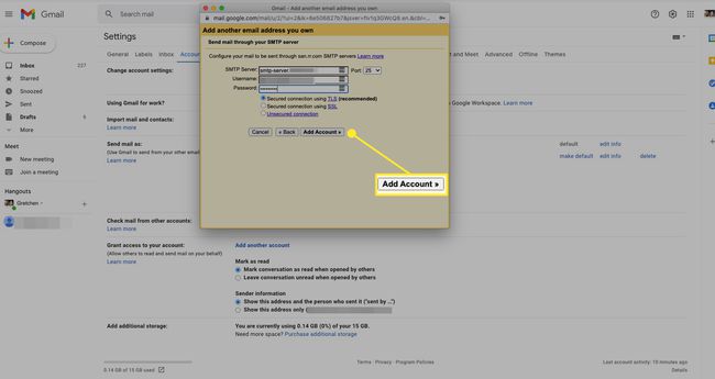 Assistente para adicionar conta do Gmail com " Adicionar conta" destacado