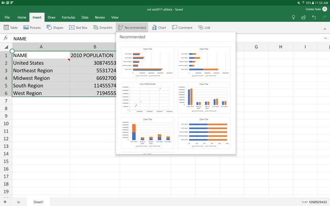 Excel forAndroidによって提案された推奨チャートを示すスクリーンショット