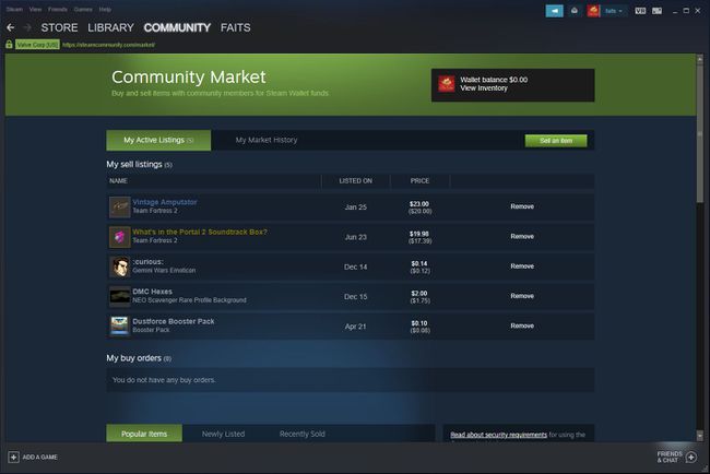 Steam yhteisön markkinat.