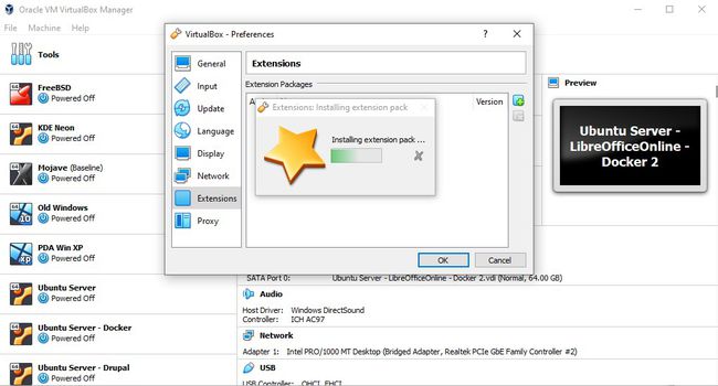 Der Fortschrittsbalken des Extension Pack Installers.