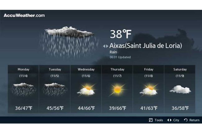 Schermata dell'app AccuWeather Samsung TV