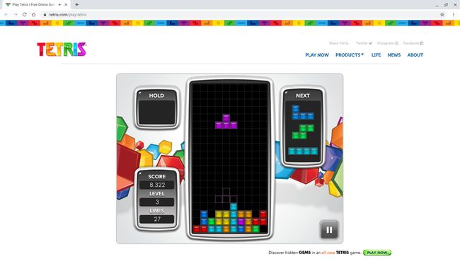 Στιγμιότυπο οθόνης του Tetris στο πρόγραμμα περιήγησης Chromebook