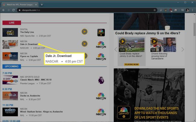 Ghid NBCSports.com cu evenimentul NASCAR evidențiat