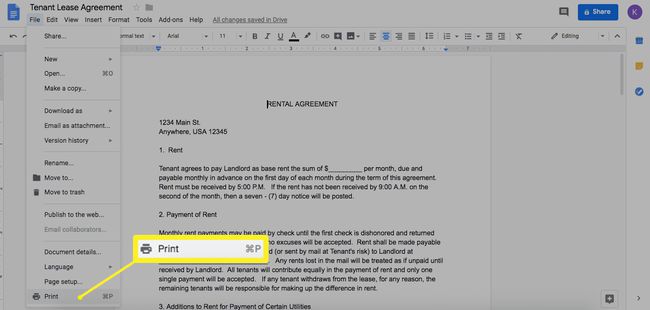 พิมพ์ Google Doc เพื่อบันทึกไปที่ Google Drive