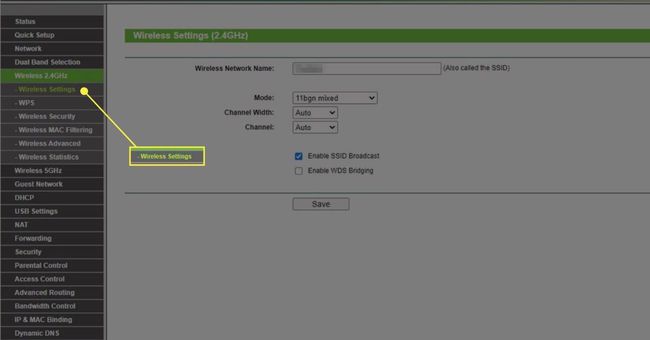 Configuración inalámbrica en el menú del enrutador