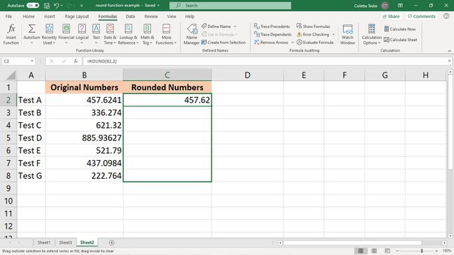 Kopieren Sie die ROUND-Funktion in andere Zellen