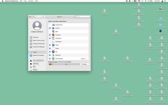 Captura de pantalla de la ventana de configuración de iCloud en Mac 