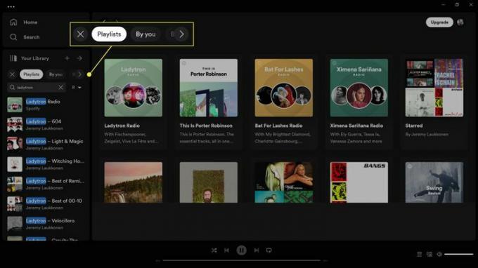 Listes de lecture mises en surbrillance dans Votre bibliothèque dans Spotify.