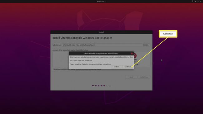 สกรีนช็อตของการติดตั้ง Ubuntu