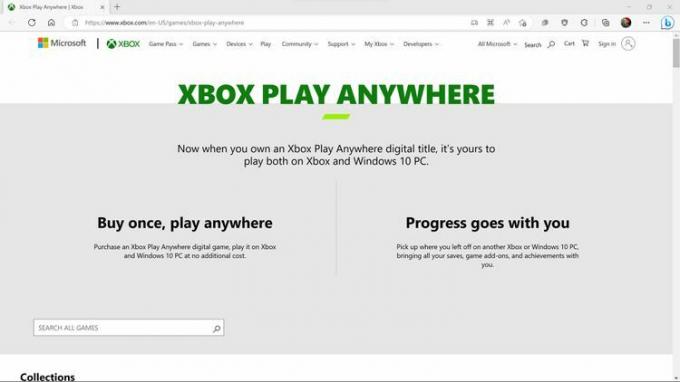 Xbox Play Anywhere-nettstedet.