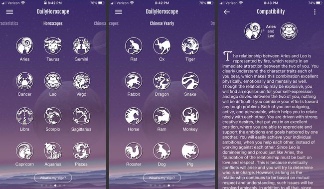 Screenshoty zvěrokruhu Daily Horoscope