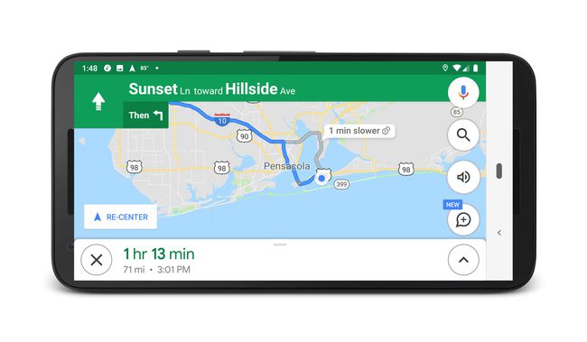 Assistente Google che mostra percorsi alternativi in ​​Google Maps