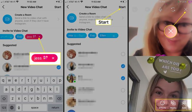Fjern deltakere, start og avslutt deretter en Instagram-videochat