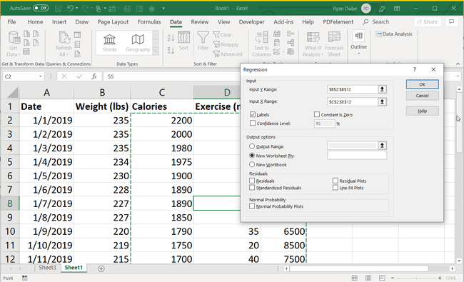 Zrzut ekranu przedstawiający wybór zakresu dla Input X Range