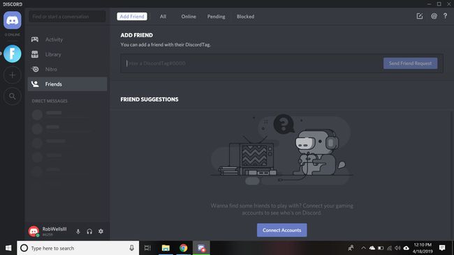 Щоб зв’язати облікові записи в Discord, виберіть «Підключити облікові записи» на екрані «Додати друга».