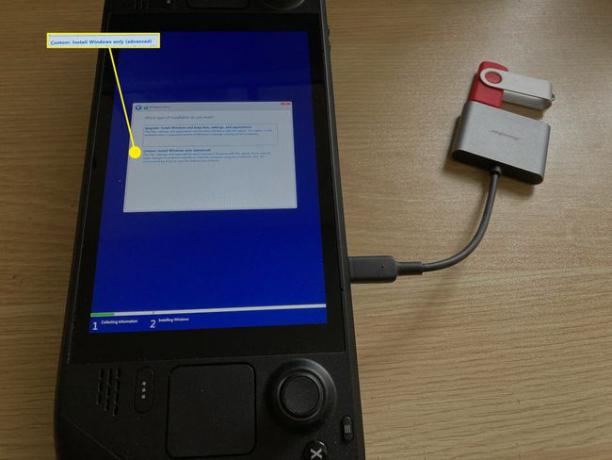 Personalizado: Instale o Windows apenas destacado no instalador do Windows em um Steam Deck.